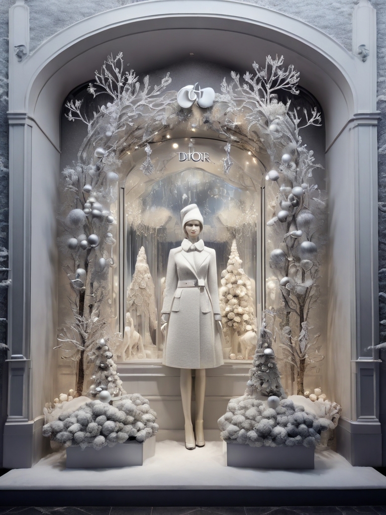Фото Святкове новорічне оформлення зимових вітрин магазинів Dior