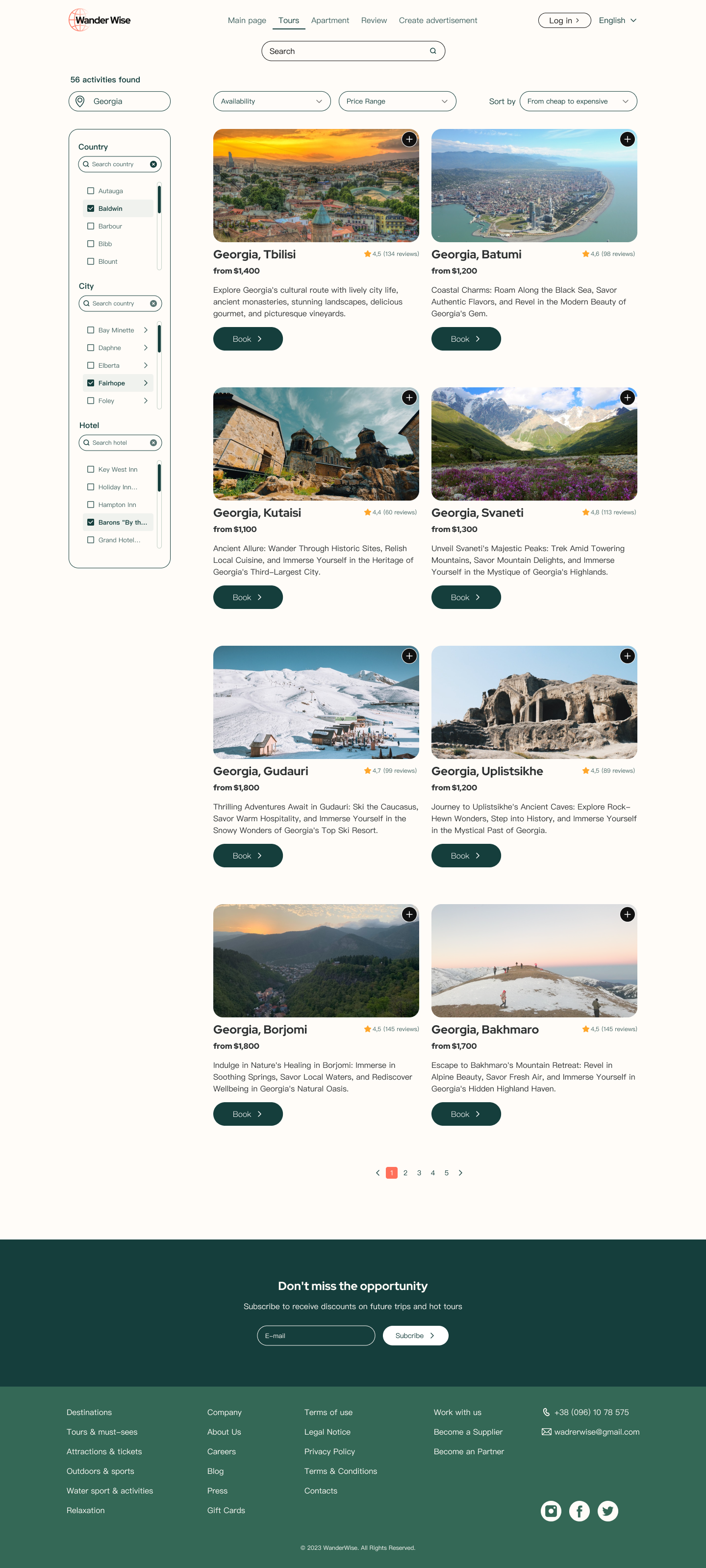 Фото Веб сервіс WanderWise в якому студенти, сімʼї і просто люди які люблять подорожі можуть знайти бюджетний квиток та одразу замовити готель для проживання під час подорожі, а також для готелів, які бажають розмістити інформацію про свої послуги і отримувати клієнтів через сервіс. В цьому кейсі реалізовано 15 унікальних сторінок: Сторінка входу/реєстрації, Головна сторінка, Пошукові сторінки із фільтрами для турів та готелів, Сторінка туру, Персональний кабінет клієнта, Персональний кабінет для готелів, Кошик, Оплата онайл, Сторінка 404 тощо. 