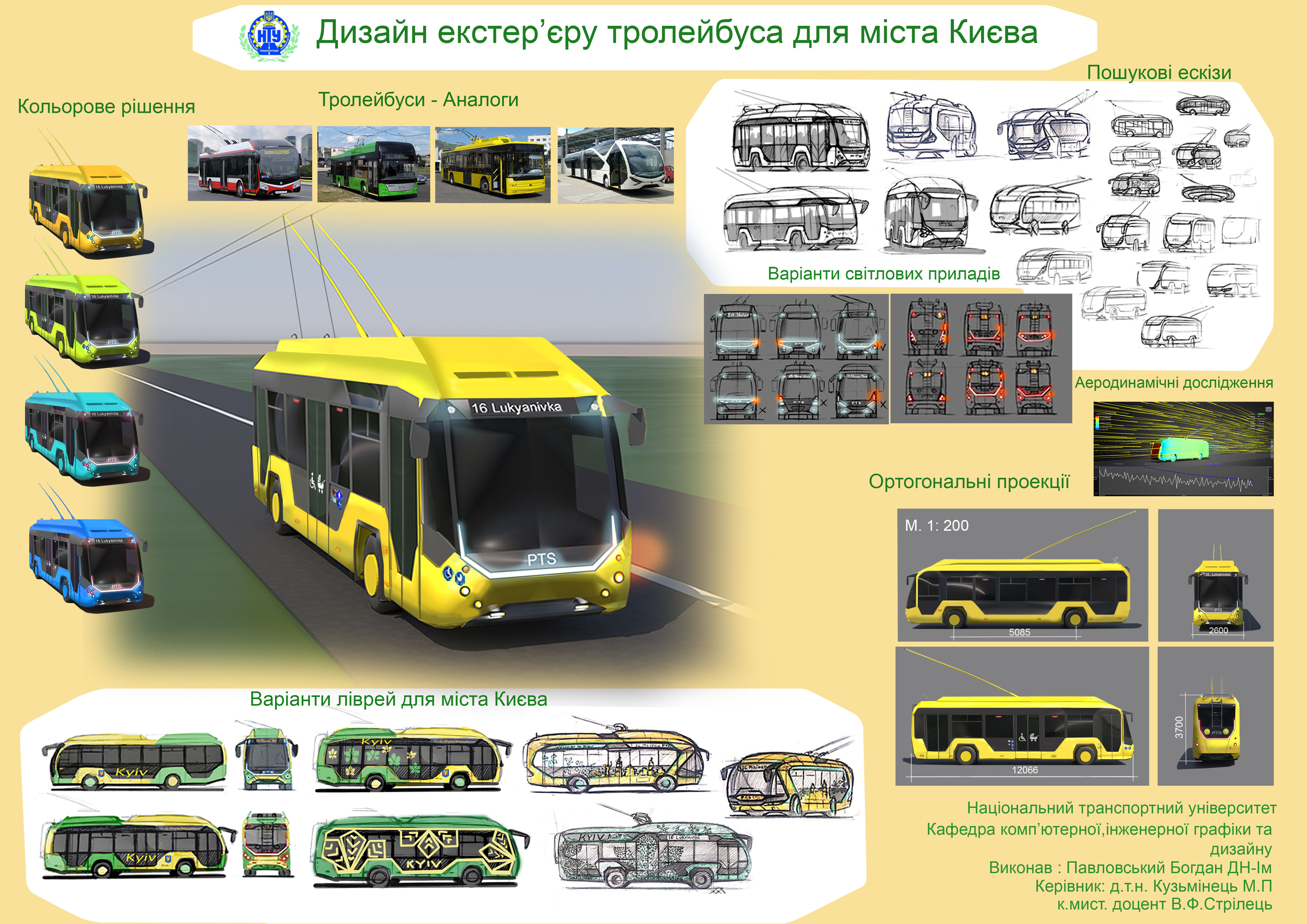 Фото Проект розроблявся для виробництва Політехносервіс де брав участь в конкурсів на тему: "Дизайн екстер'єру тролейбусу для міста Києва". 