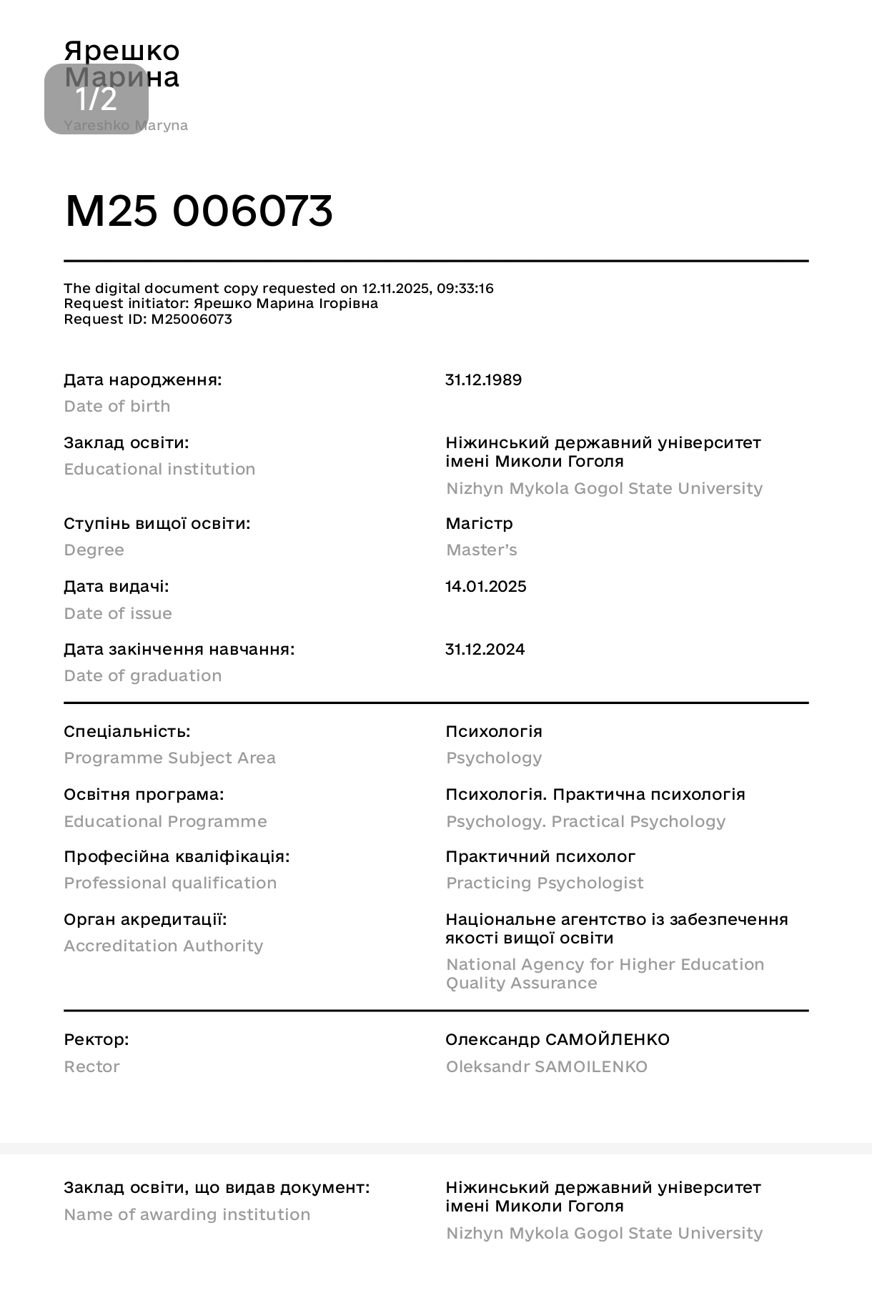 Фото диплом магістра