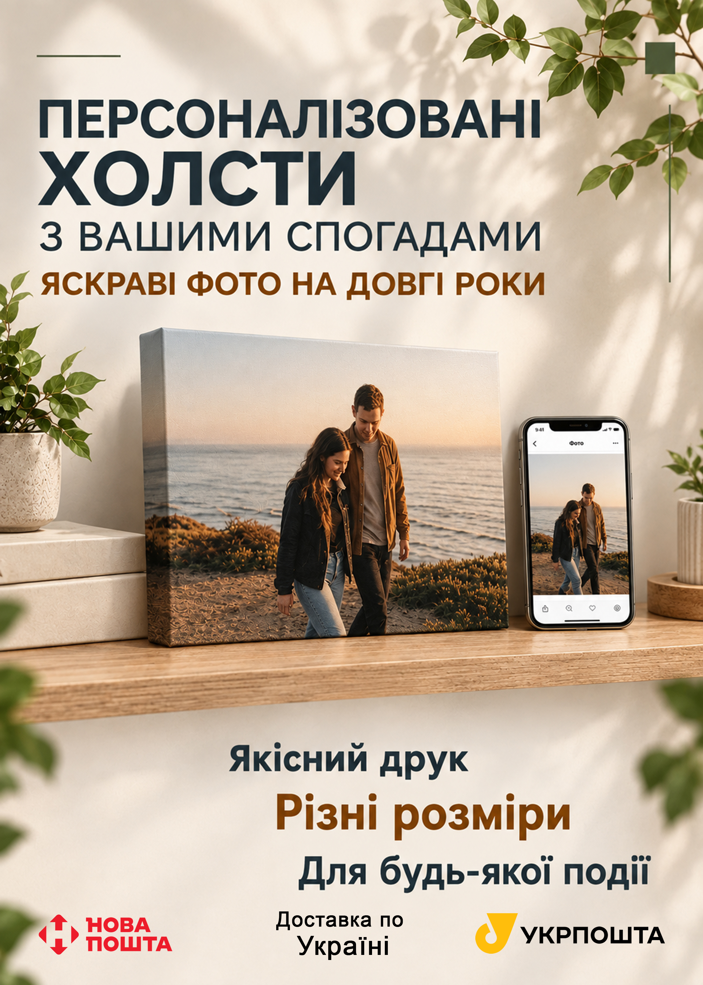 Фото Друк на холсті є розміри від 20х30см до 60х90см. Виготовлення - 2-3 робочі дні.