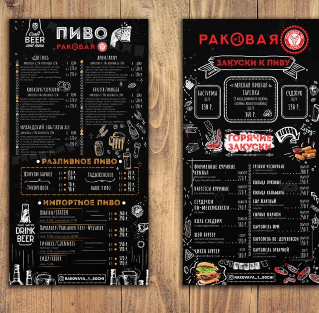 Фото Меню для Кафе