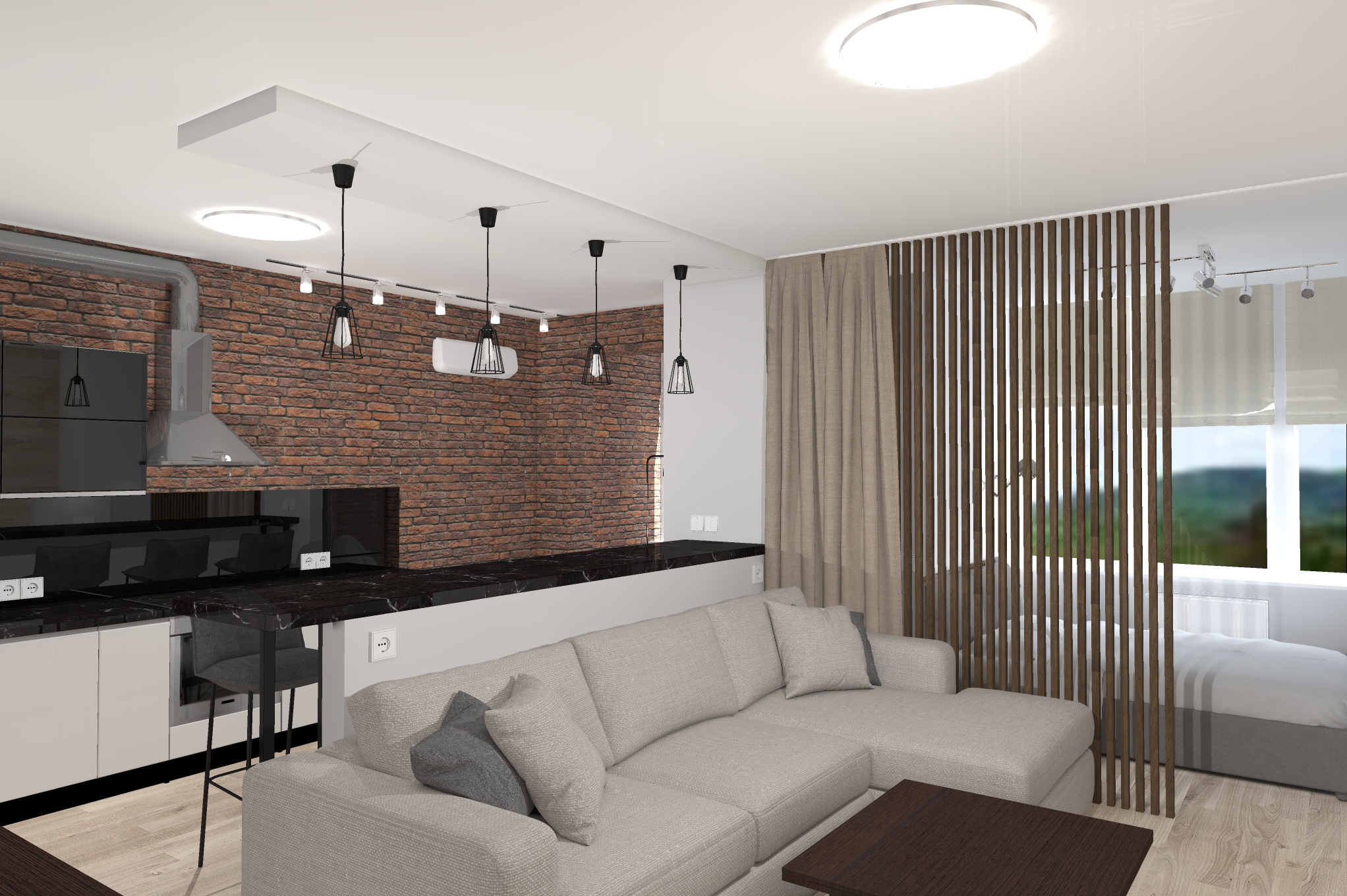Фото 3d визуализация однокомнатной квартиры студии 
