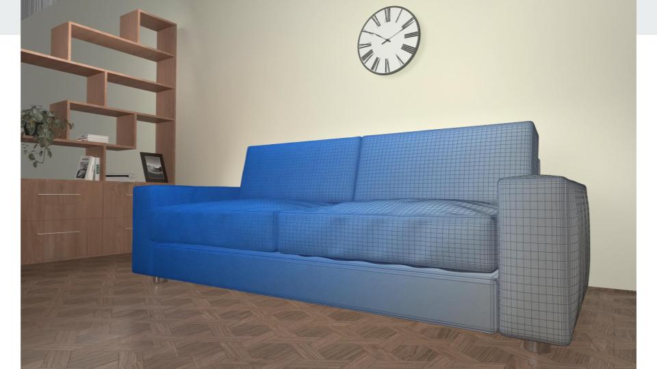 Фото Диван, меблі, поличка. V-Ray, Photoshop