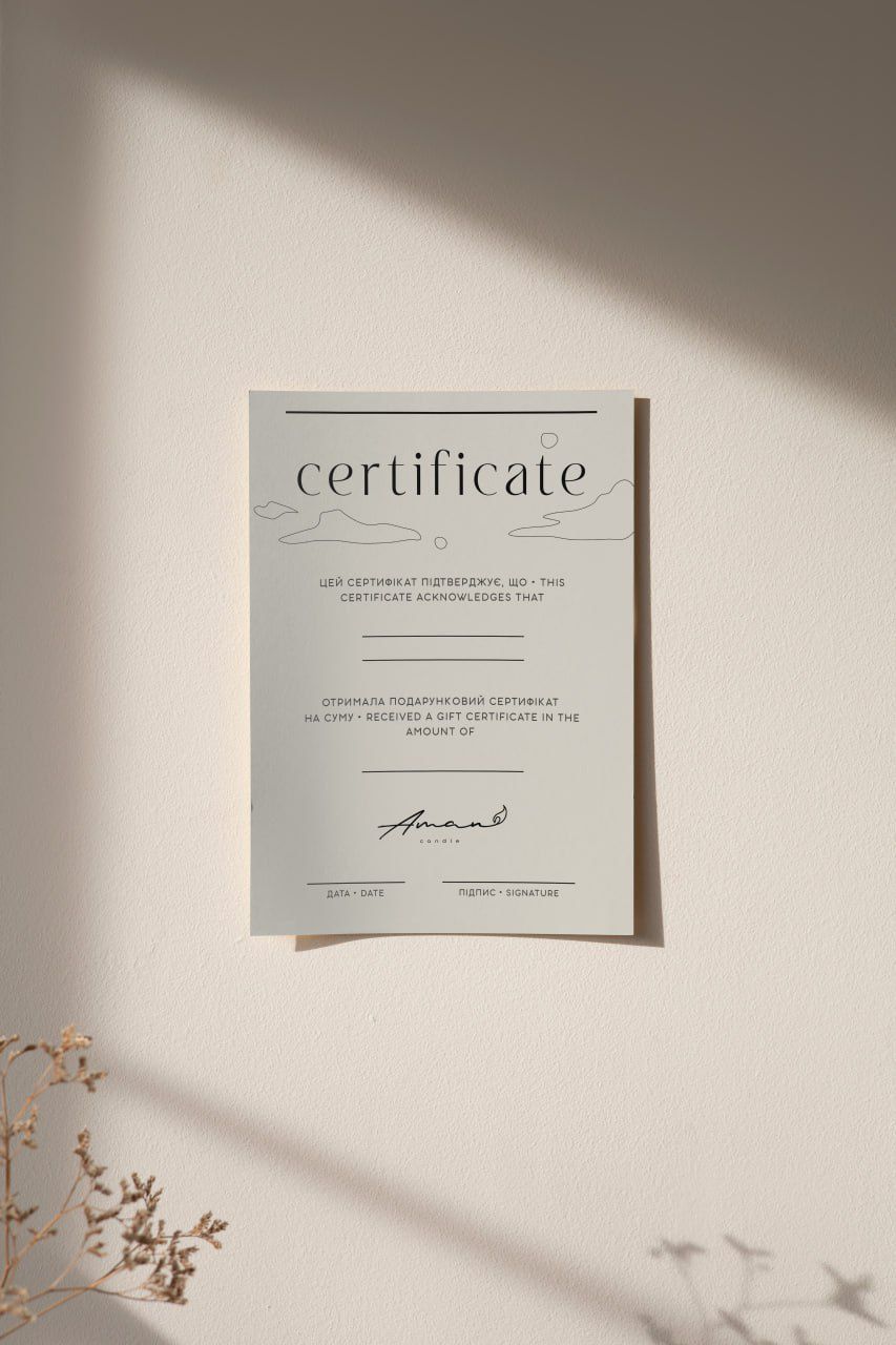 Фото •gift certificate design in A4 format for AMAN handmade candles•

дизайн подарункового сертифікату формату А4 для свічок ручної роботи AMAN