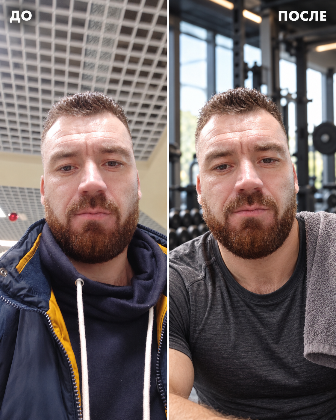 Фото Спортивний портрет: ретуш, корекція фігури, світла й кольору, створення динамічного образу. Результат «до/після».