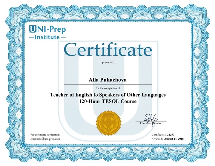 Фото TESOL certificate