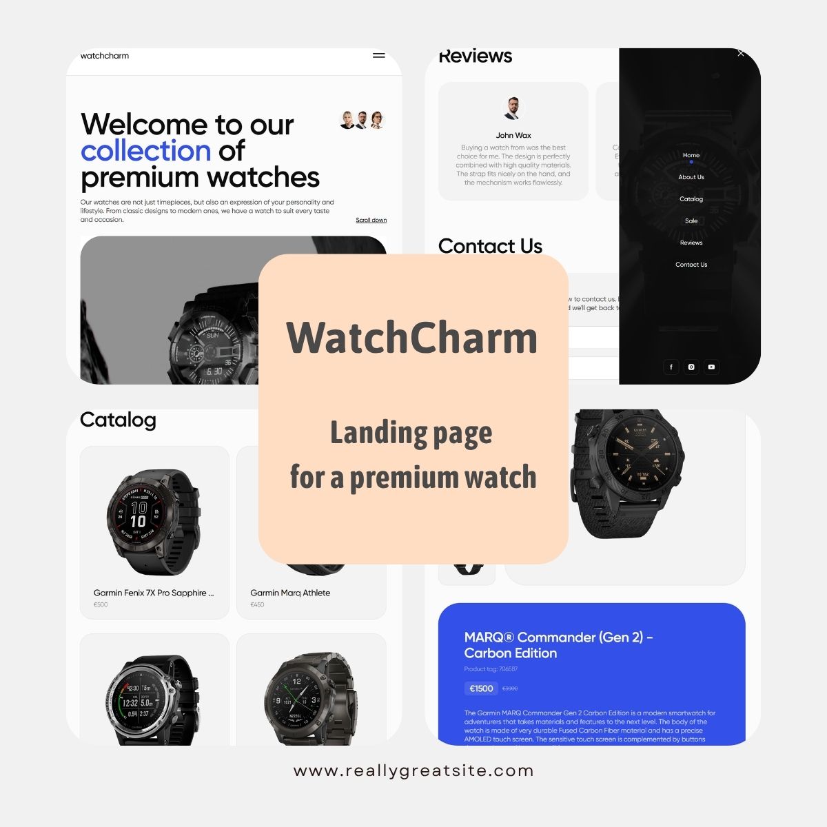 Фото WatchCharm

Вебсайт онлайн магазину з колекцією преміальних годинників.
Технології: HTML, CSS, Git/GitHub, Trello

Тип проєкту: командний    Роль: розробник секції Sale