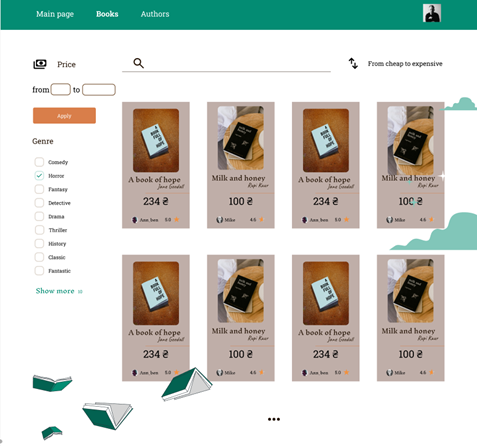 Фото Я розробив веб-платформу для продажу книг «Bookcase», виконуючи роль Full-Stack розробника. Протягом 9-12 тижнів було створено повноцінний сервіс, де користувачі можуть як купувати книги, так і продавати власні. Backend-частину з API та базами даних я реалізував на C#, а динамічний та адаптивний frontend — на React.js.

Було впроваджено весь ключовий функціонал: особисті кабінети, «книжкові шафи» для продавців, список бажань, чати, а також каталог з глибокою фільтрацією, сортуванням та пошуком. Весь інтерфейс був зверстаний точно за макетами. У результаті було створено готовий до запуску продукт, що вирішує конкретні завдання користувачів у ніші книжкового обміну.