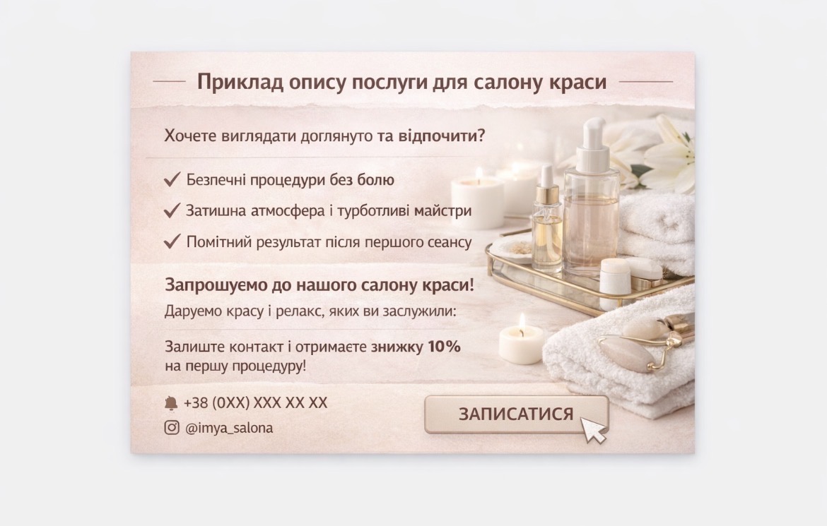 Фото Моя робота для салону краси в Instagram та Facebook