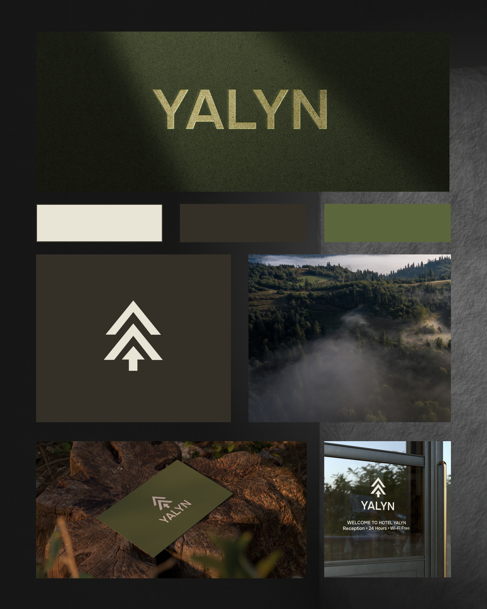Фото Логотип YALYN для готелю в горах створено відповідно до побажань клієнта. Робота включала розробку концепції, стилю та елементів дизайну для унікальної айдентики.
