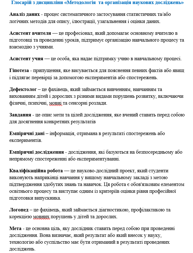 Фото Написання Глосарію