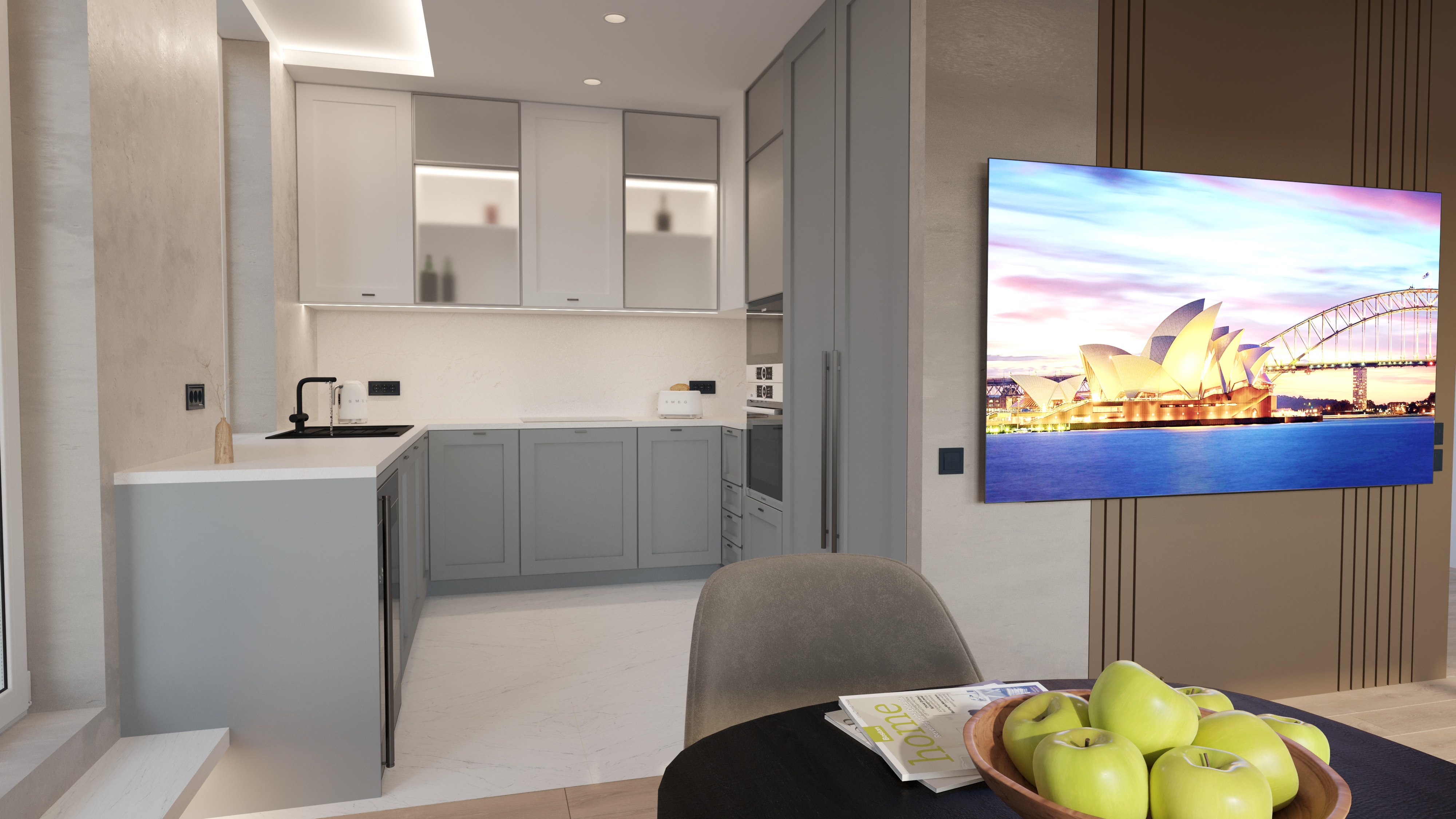 Фото Візуалізація кухні та вітальні