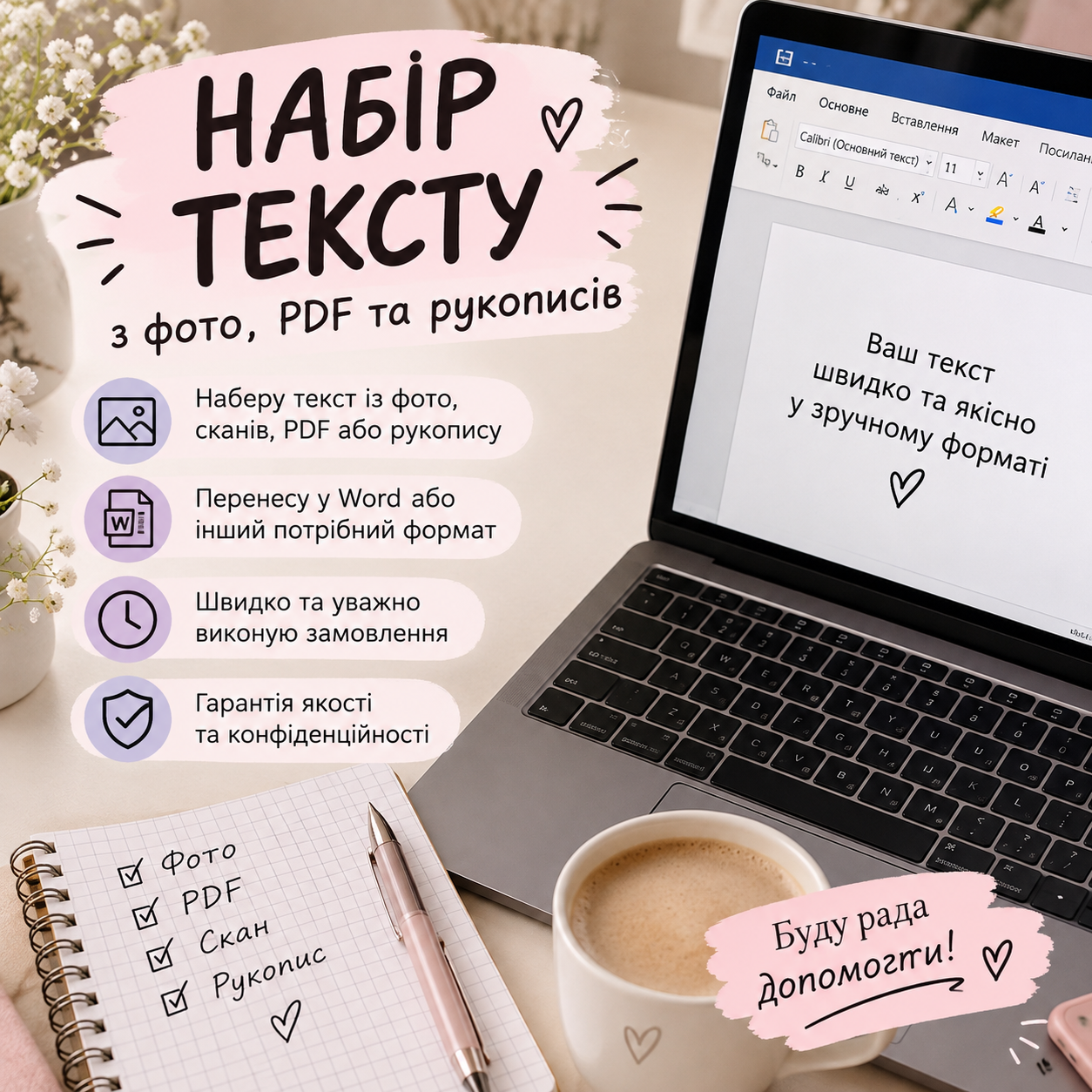 Фото Набір тексту з фото, PDF та рукописів 1