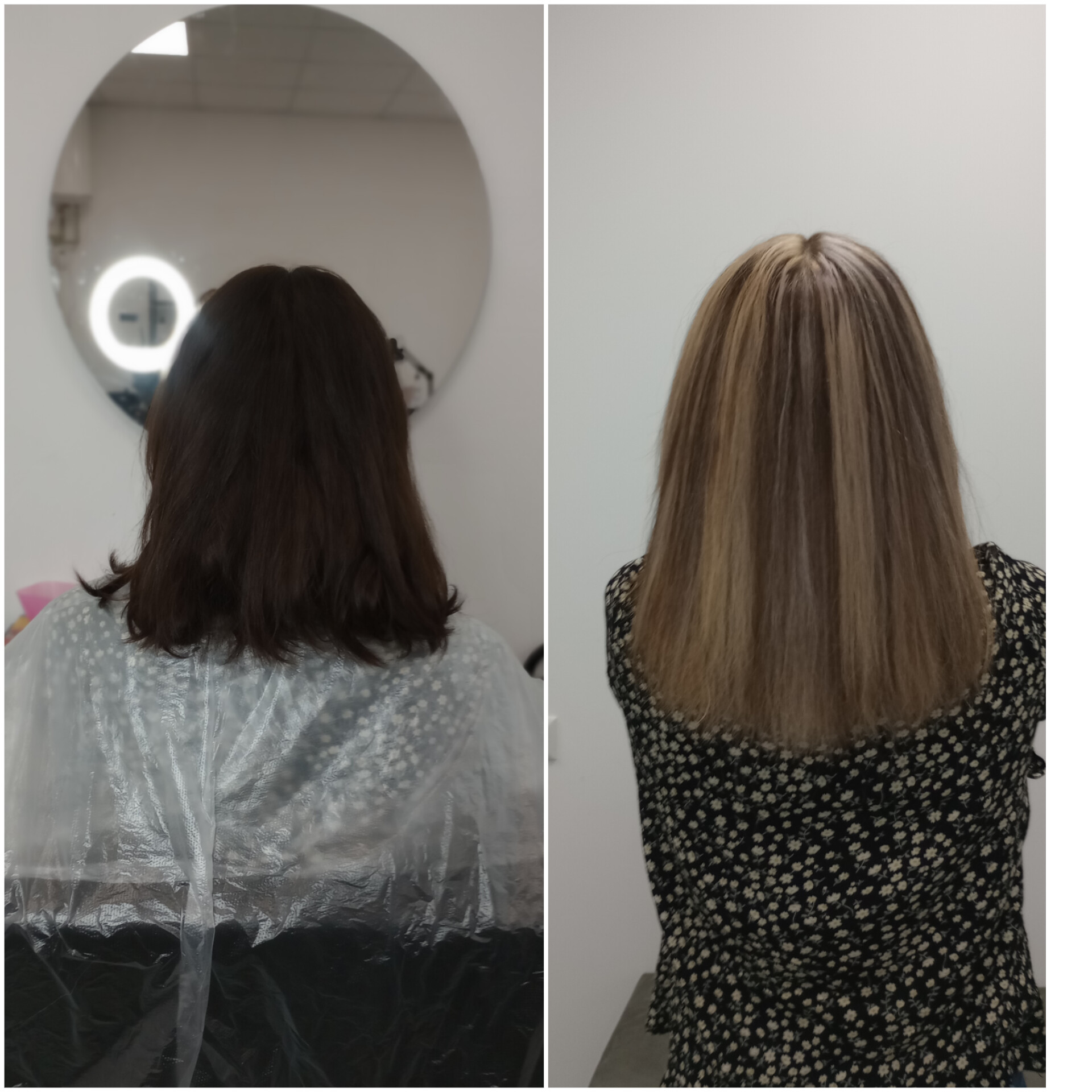 Фото Освітлення з кольору темний шоколад+ камуфляж сивини + укладка. 6 годин роботи