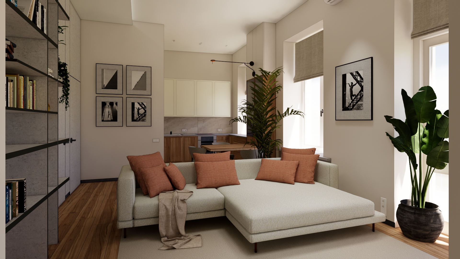 Фото Квартира-студія_80м2_ "Soft Urban Minimalism"

Сучасний інтер’єр у стилі м’якого мінімалізму. Світлі стіни, натуральна деревина та теплі акценти створюють атмосферу легкості та затишку в міському просторі. Просте планування та природне освітлення підкреслюють комфорт і функціональність.

