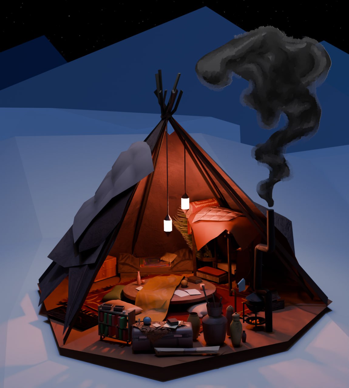 Фото Була 3д-візуалізований вігвам для візуалізації історії замовника. Дана ілюстрація розроблялася 2 дні
