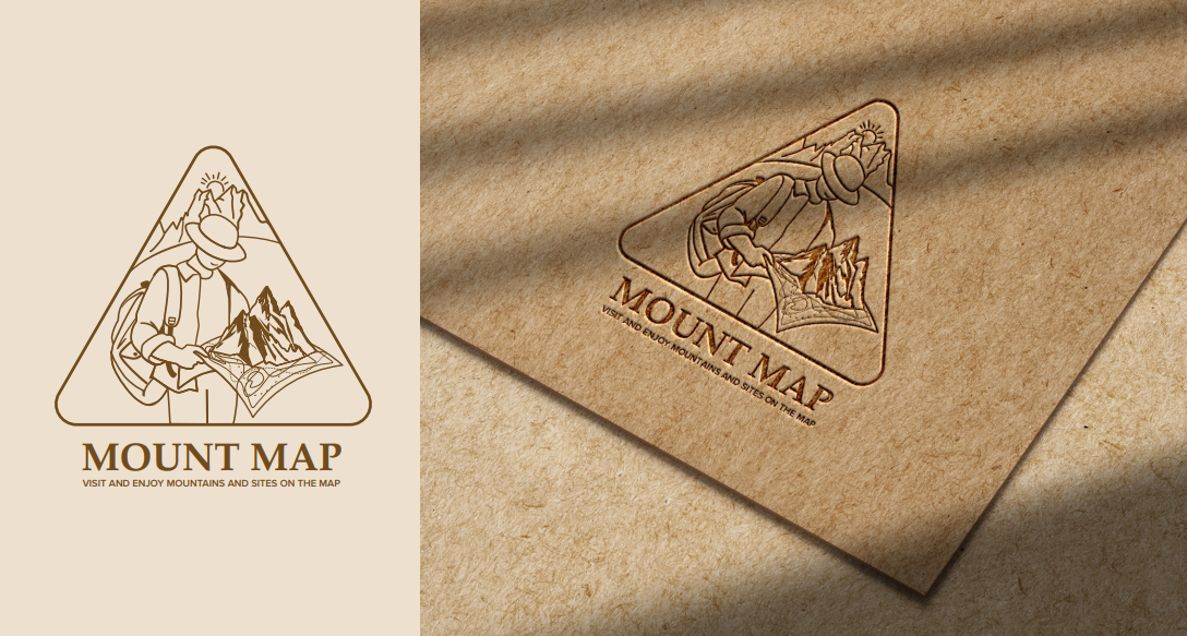 Фото Логотип для бізнесу, що продає скретч-карти Карпат із позначенням вершин, заповідників та цікавих місць.
У знаку поєднано образ мандрівника з картою та гірського пейзажу, що символізує дослідження й пригоди