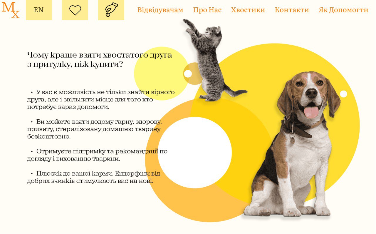 Фото Дизайн сайту з нуля. Сайт притулку для тваринок «Маленькі хвостики».