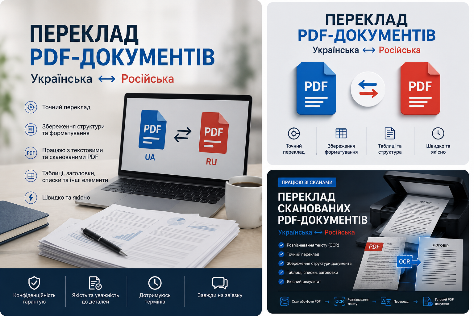 Фото Перекладаю PDF-документи з української на російську та з російської на українську із збереженням структури документа. Працюю з текстовими та сканованими PDF, таблицями, заголовками та іншими елементами документа. За можливості зберігаю оригінальне форматування.