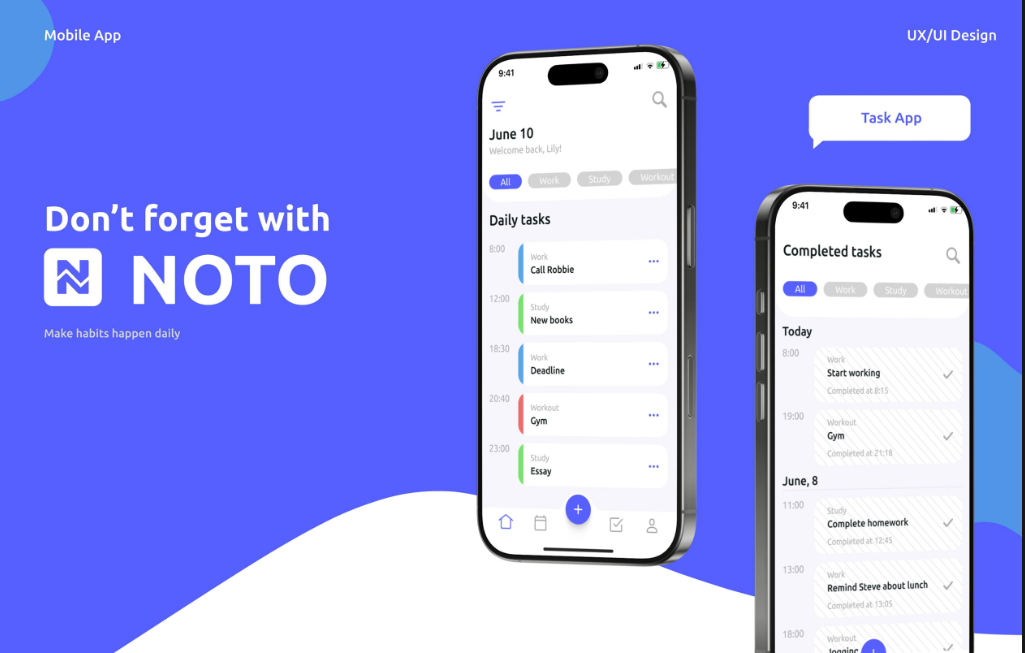 Фото NOTO – Дизайн UI/UX для додатку управління завданнями

Концепт мобільного додатку, орієнтований на мінімалізм, зрозумілість та ефективність користувача. Я розробив чистий та інтуїтивний інтерфейс для планування завдань і підвищення продуктивності, з плавними користувацькими флоу, послідовними UI-компонентами та сучасним візуальним стилем. Проєкт включає повний набір мобільних екранів, UX-структуру та єдину дизайн-систему, оптимізовану для зручності використання.