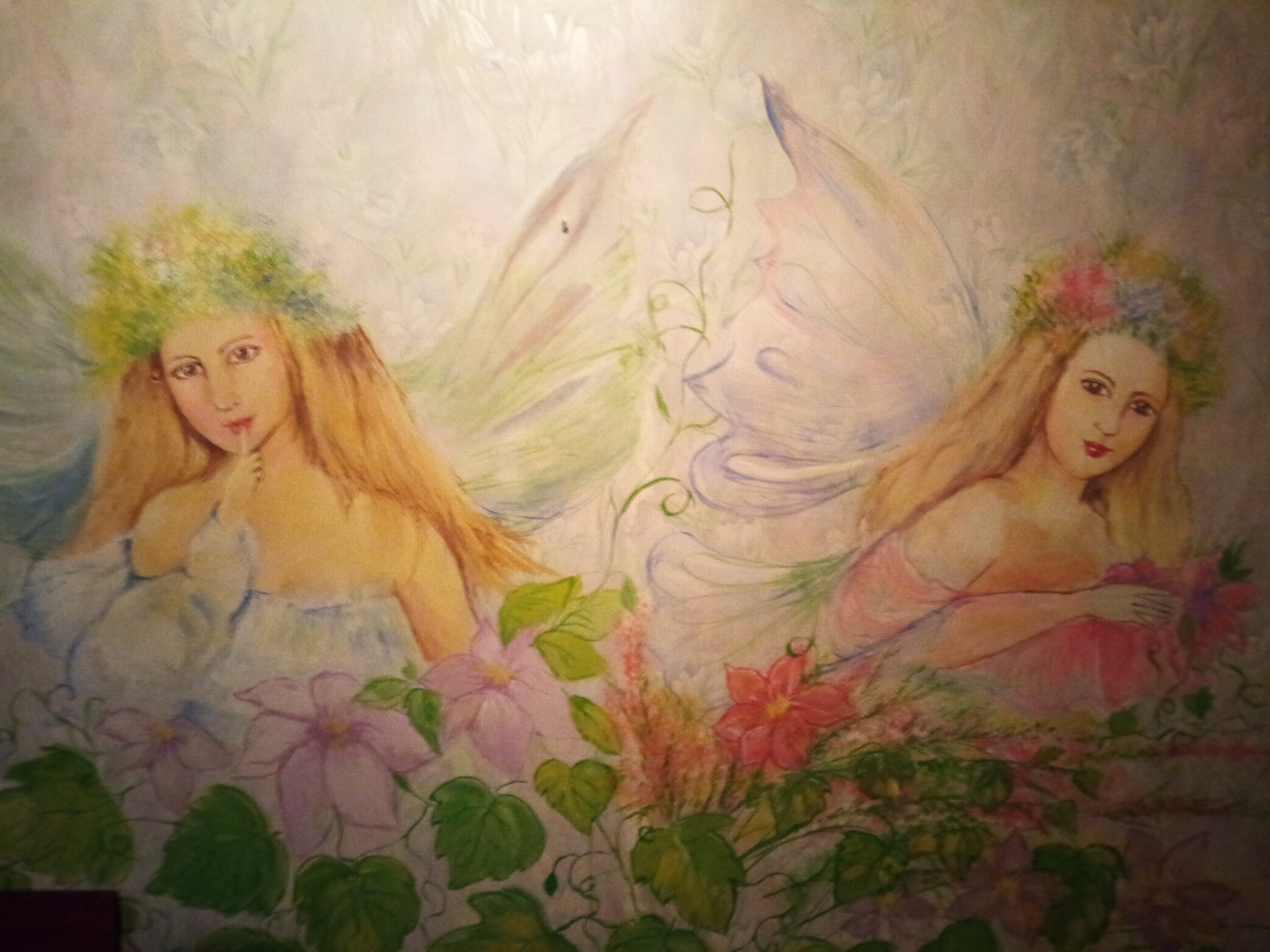 Фото Роспись стены детской комнаты (гуашь) 2дня,этим рисунком устронила дефект обоев 