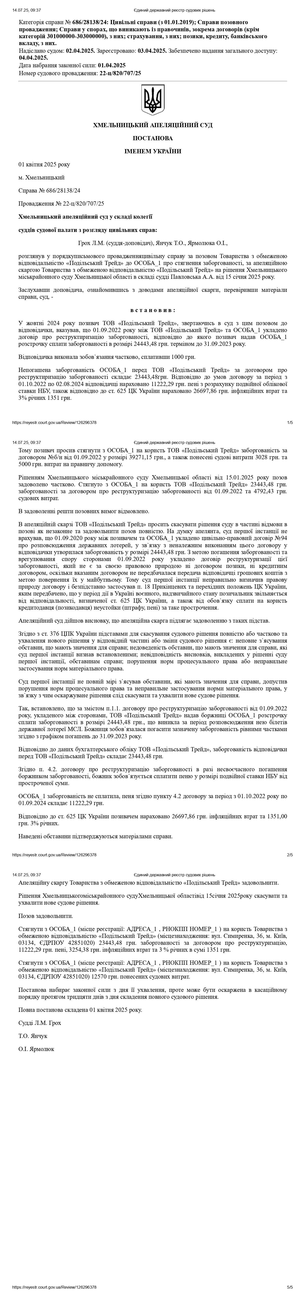 Фото Позитивне рішення - стягненн заборгованості за не виконання умов договором