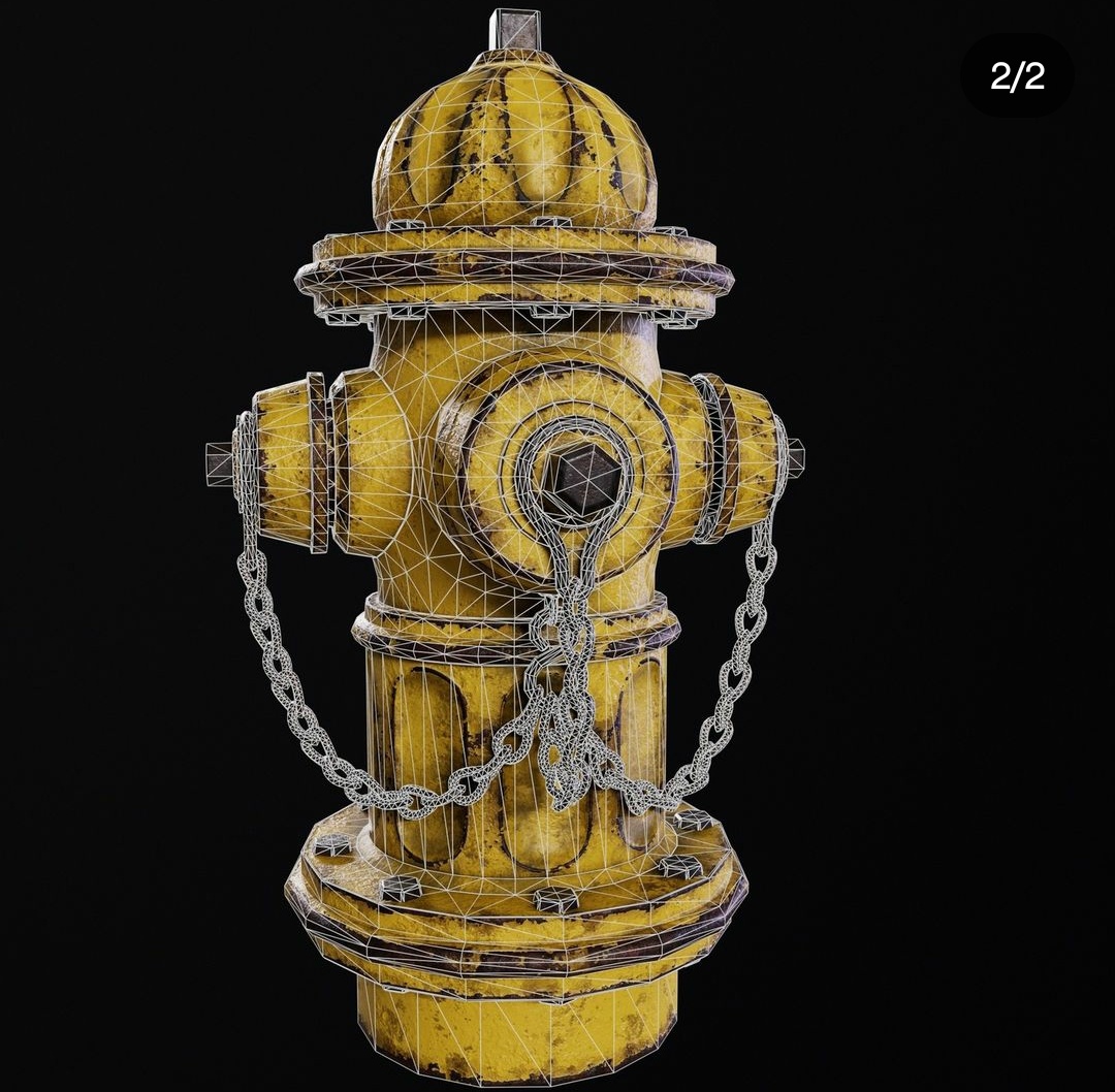 Фото Тот самый гидрант, но с видимой топологией) Substance Painter, Maya