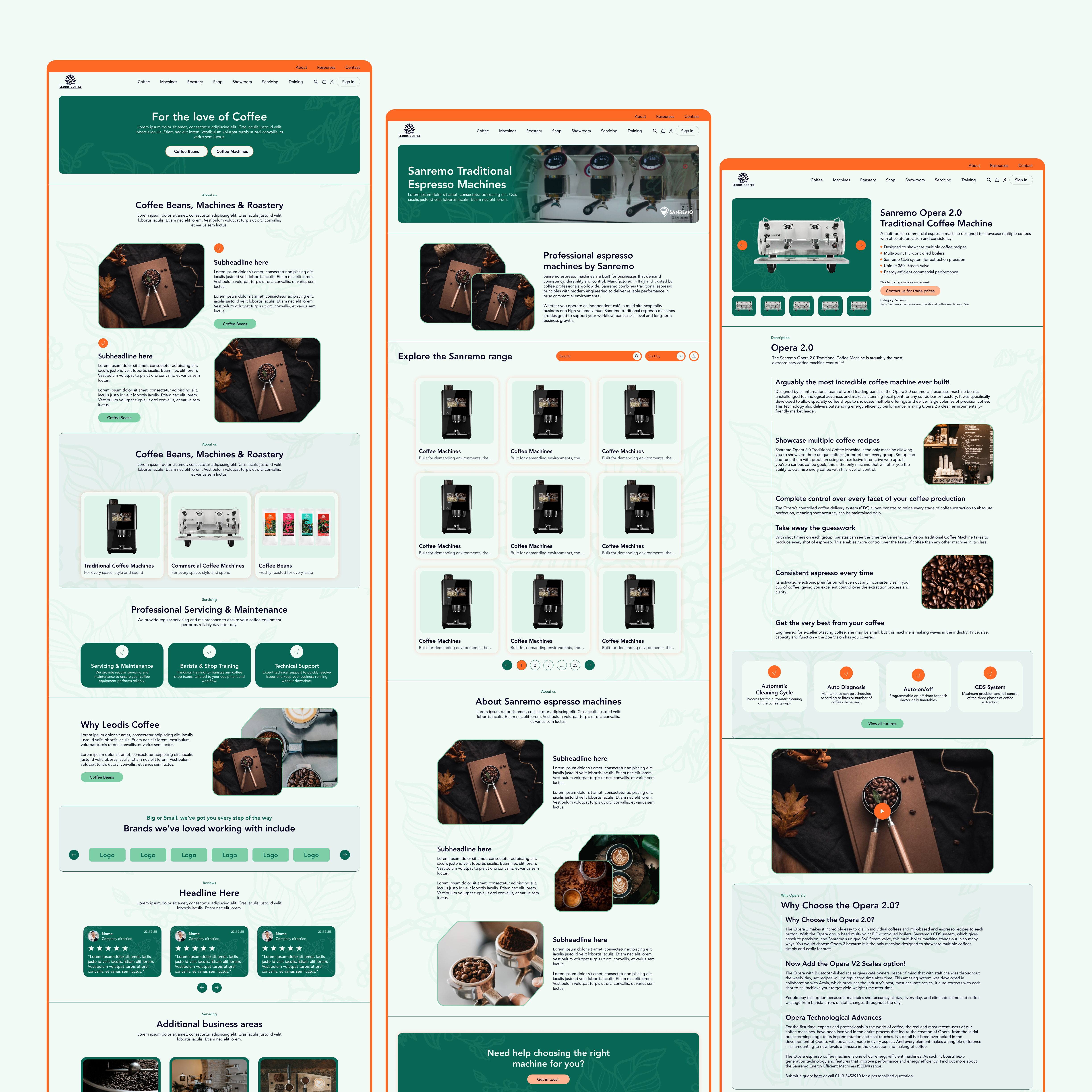 Фото Leodis Coffee | E-Commerce & B2B Coffee Platform (UI/UX + Frontend)
Про проєкт: Веб-платформа для дистриб'ютора професійного кавового обладнання (Sanremo), кавових зерен та послуг сервісного обслуговування.

Моя роль (UI/UX + Frontend):

Design: Інформаційна архітектура B2B/B2C сегментів, створення UI-кіту, проектування продуктових карток, галерей та адаптивів.

Frontend: Семантична верстка, реалізація слайдерів/галерей товарів, інтерактивні фільтри каталогу, верстка блоків відгуків та брендових каруселей.

Ключові рішення:

Візуальний стиль: Приємна "кавова" палітра з насиченим глибоко-зеленим та оранжево-теракотовими CTA-акцентами. М'які фонові патерни з ботанічними ілюстраціями підкреслюють натуральність продукту.

UX & Структура: Логічне розділення на категорії, деталізована картка товару з технологічними перевагами та зручний каталог з фільтрацією.

Стек: Figma, HTML5, CSS3/SCSS, JavaScript.