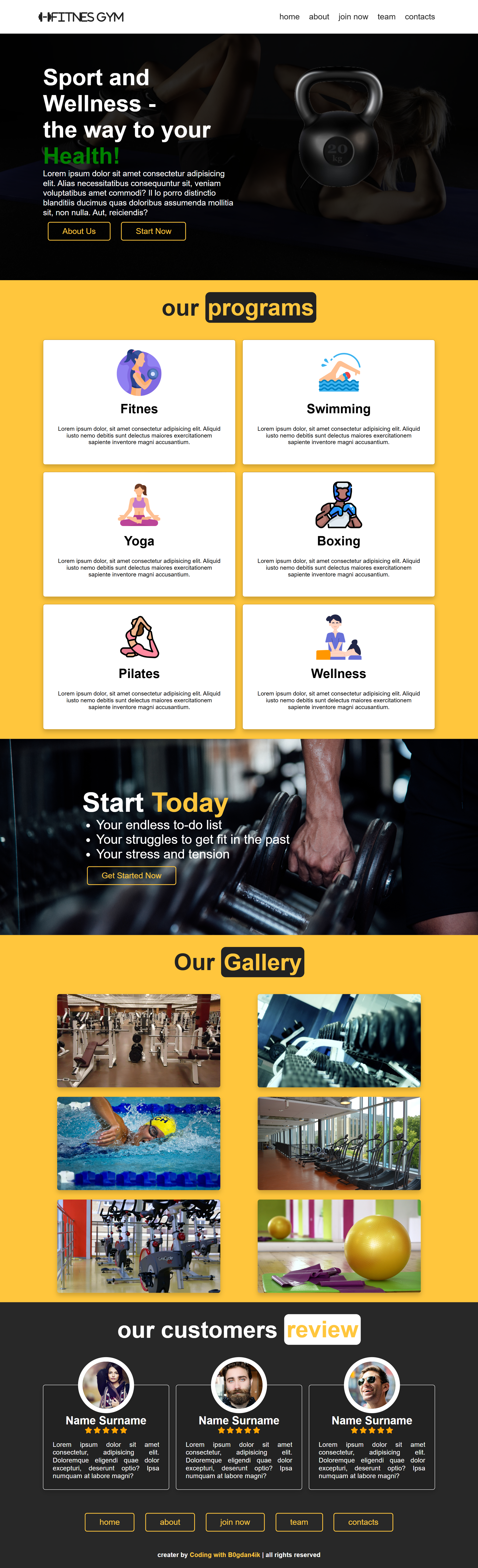 Фото GYM Portfolio — это многостраничный веб-сайт для спортивного зала, созданный с использованием HTML, CSS и JavaScript.