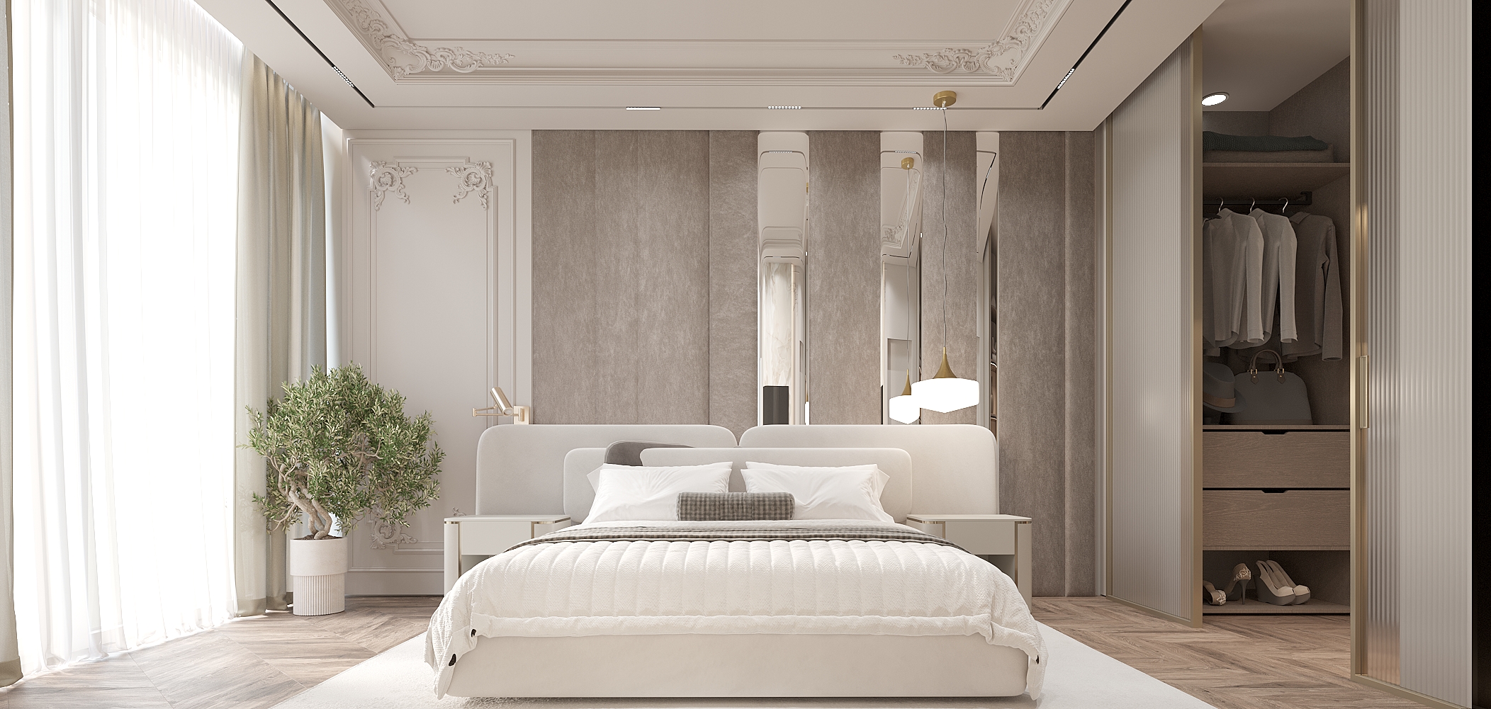 Фото 🛏️ 3D-візуалізація спальні в класичному стилі з елементами мінімалізму
Фотореалістичний рендер спальні, створений для демонстрації витонченого поєднання класики, ніжної кольорової палітри й сучасних текстур.

✨ Ключові особливості проєкту:

Авторська стінова панель з ботанічним орнаментом у рожево-бежевих тонах

М'яке узголів’я ліжка з вертикальними акцентами

Симетричне розташування підсвітки в мінімалістичному стилі

Натуральні текстури, світлі тканини, дзеркальні тумби

Ретельно продумане освітлення для створення м’якої, затишної атмосфери

🛠️ Програми: 3ds Max + Corona Renderer + Photoshop

Цей рендер — приклад роботи з класичним простором у сучасному виконанні. Підходить для дизайнерських проєктів житлових приміщень преміум-класу.