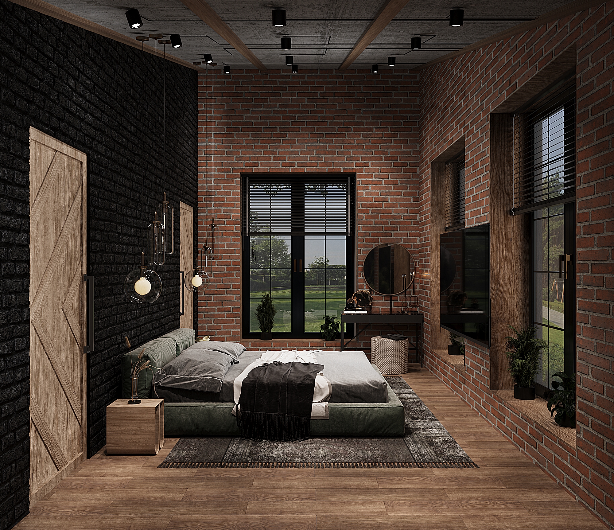 Фото 3D візуалізація спальні в стилі LOFT
