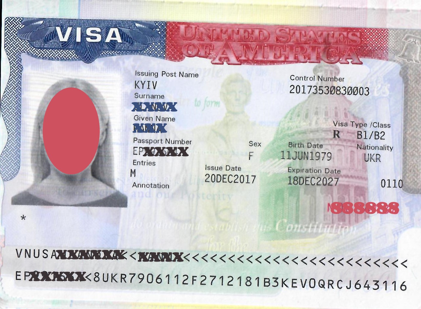 Фото Виза США категории B1/B2.  