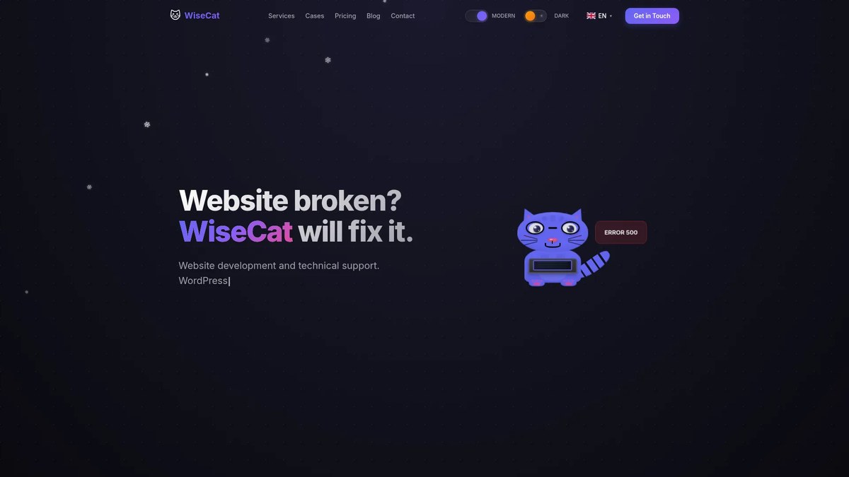 Фото Розробив мультифункціональну платформу WiseCat: портфоліо + CRM, 7 міні-проєктів на 7 мовах, API для зовнішніх інтеграцій, інтеграція AI-агента. Стек: React, Vite, Express.js, SQLite.