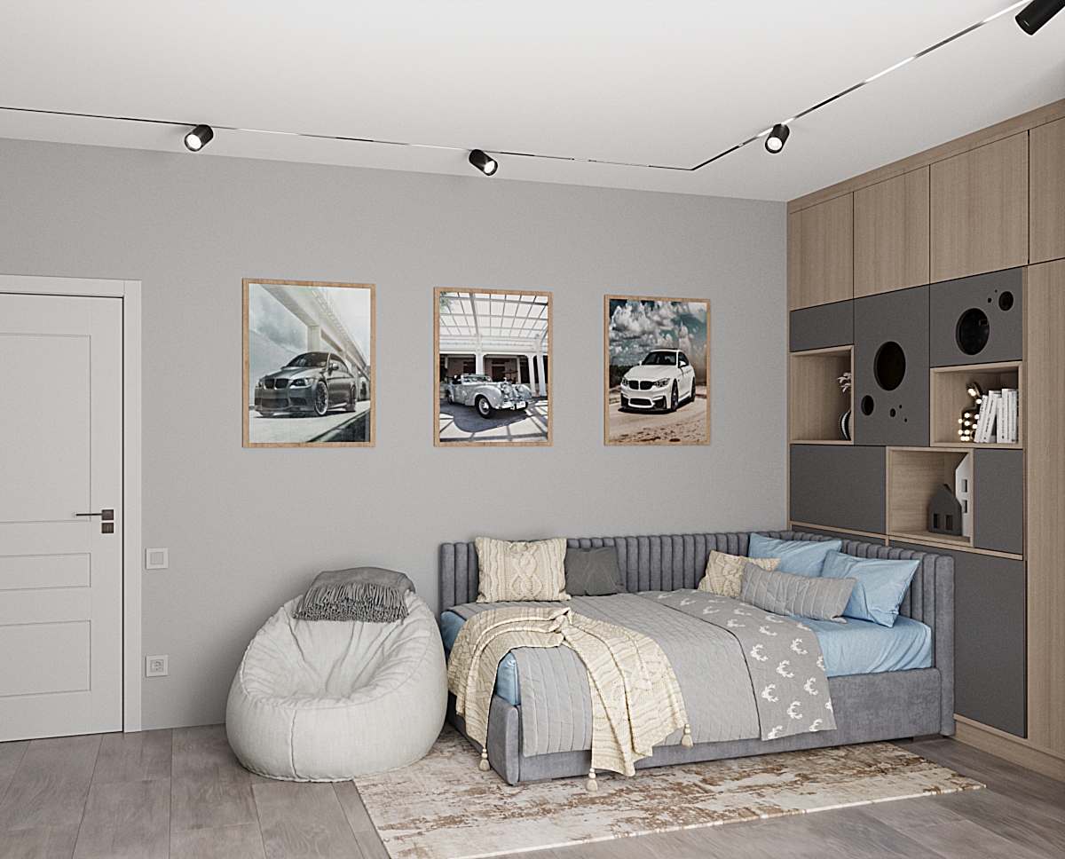 Фото 3D візуалізація дитячої кімнати для підлітка, з урахуванням вподобань стосовно  кольору та стилю. 