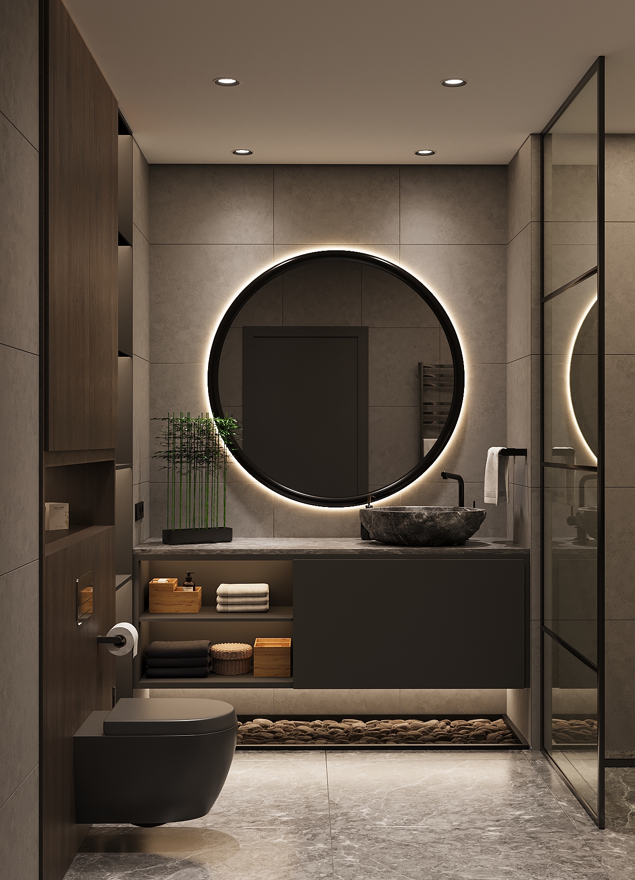 Фото Ванна кімната у темних тонах. Виконано за допомогою 3ds Max + Corona Render. Більше ракурсів у моєму профілі в інстаграм https://www.instagram.com/tb_3dvisualizer?igsh=dTQ1NDBqcnd0Ymxu