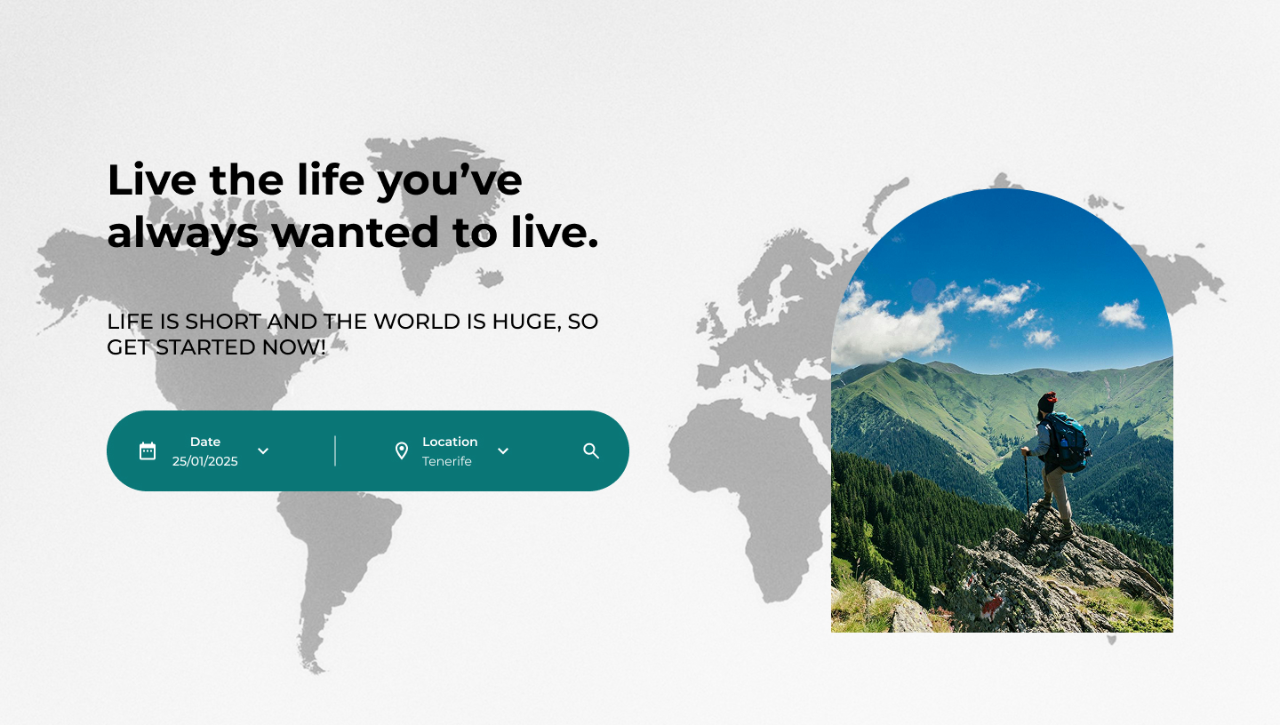 Фото Зроблено титульний екран з header, кнопку Sign Up з 3 станами (Default, Focus, Pressing, Hover), кнопку де можна вибрати дату та місце. Витрачено часу: 1 година