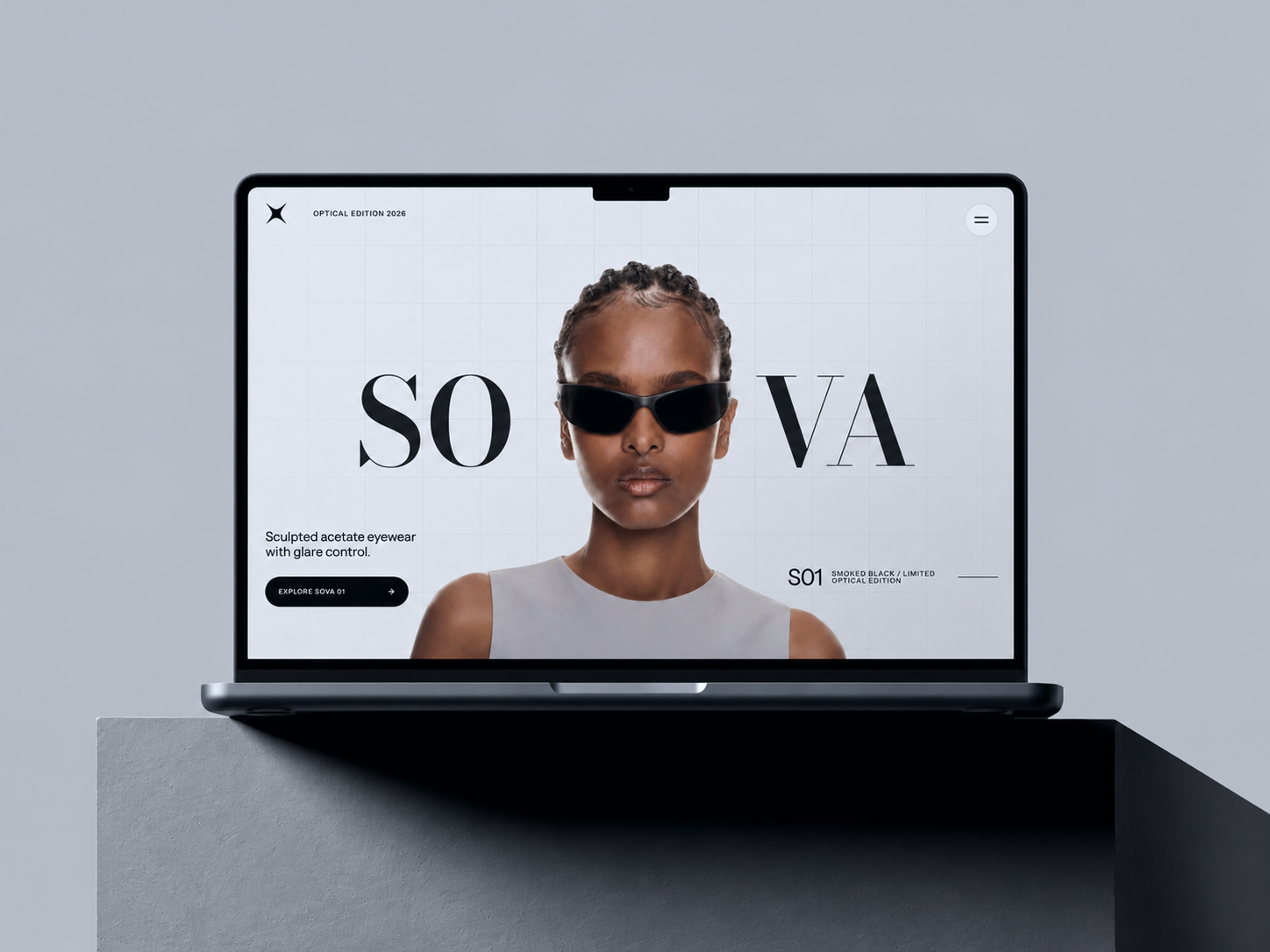 Фото Односторінковий лендинг для оптичної колекції SOVA. Проєкт створено на чистому HTML, CSS і модульному JavaScript, де основний акцент зроблено на виразній презентації продукту, стриманій анімації та доступній взаємодії з користувачем.