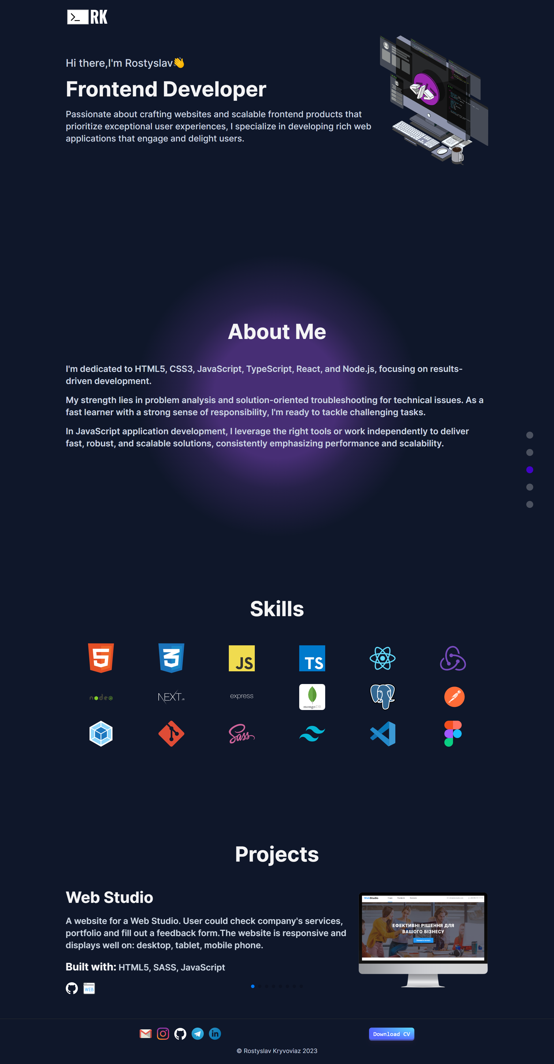 Фото Моє веб портфоліо. Розроблене на Next.js React, TailwindCSS