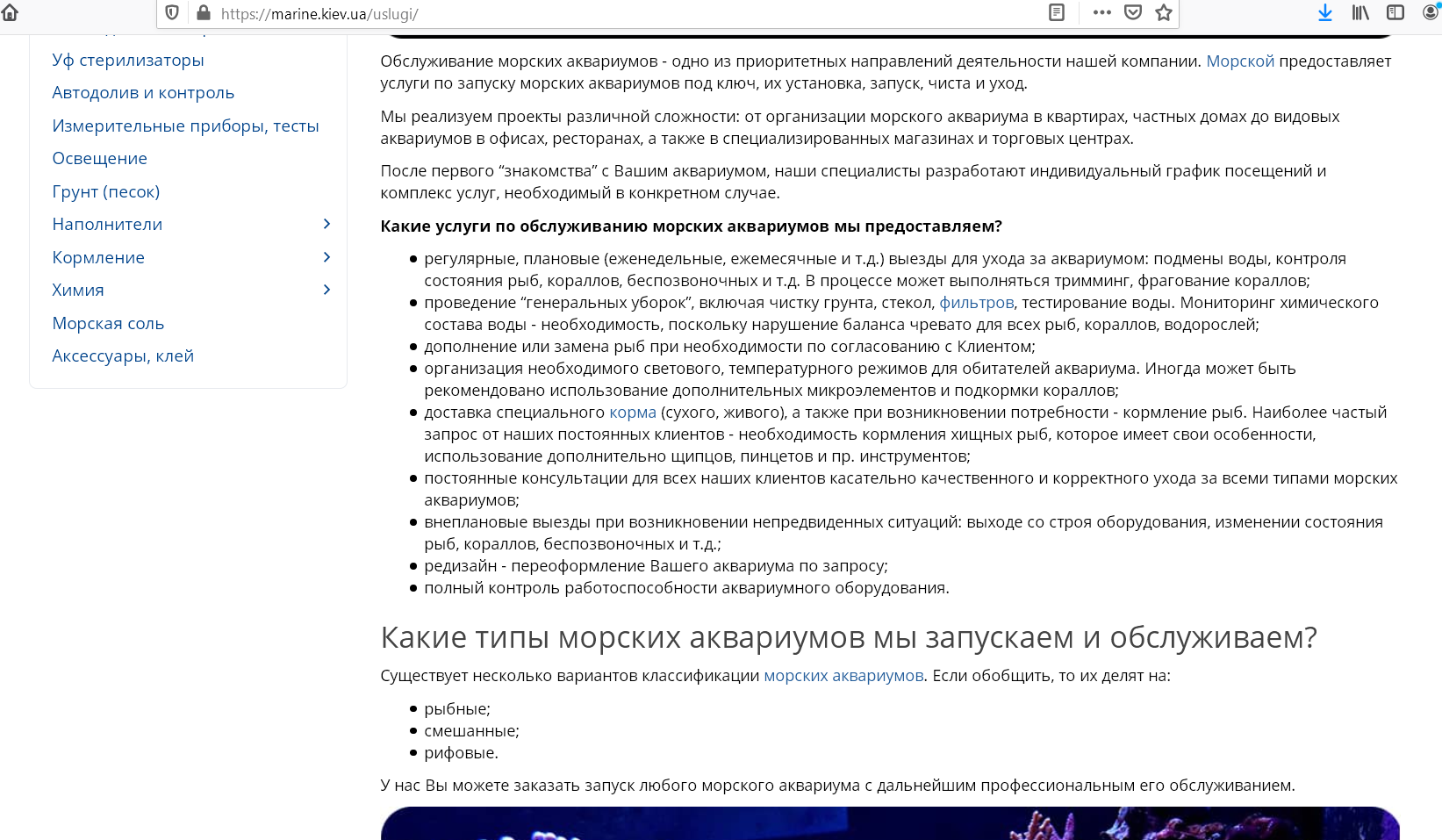 Фото Создание СЕО-текстов для описания категорий. Компания специализируется на морской аквариумистике