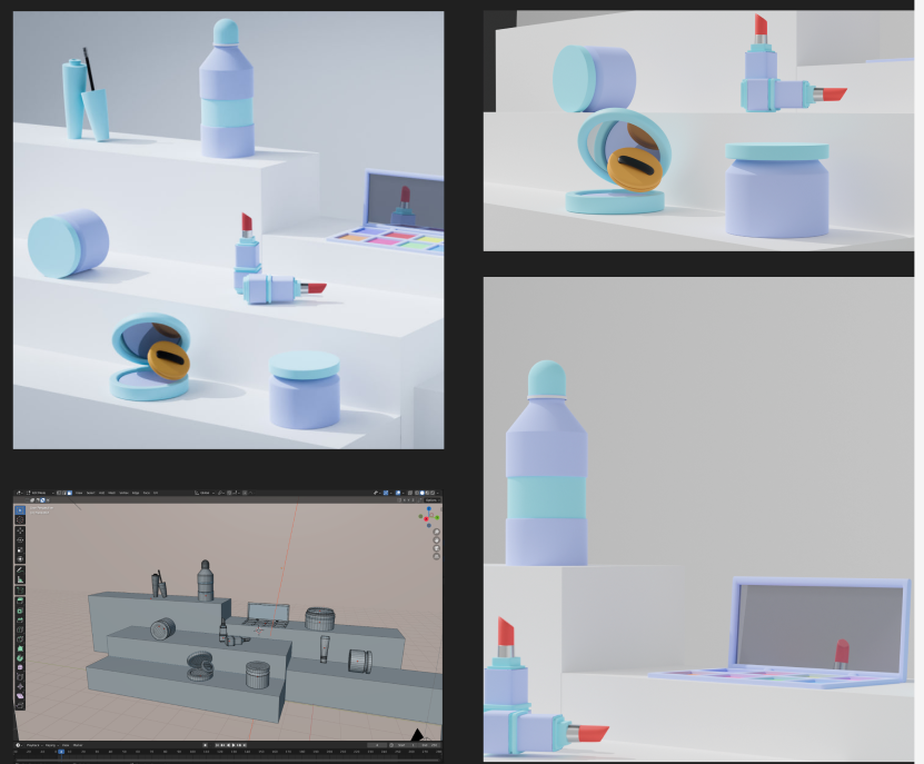 Фото Рекламний проект косметики був створений в програмі Blender. Використувувались пастельні кольори задля більш привабливого вигляду.

Software: Blender, After Effects.
Expertise: 3D Modeling, Shading, Compositing.