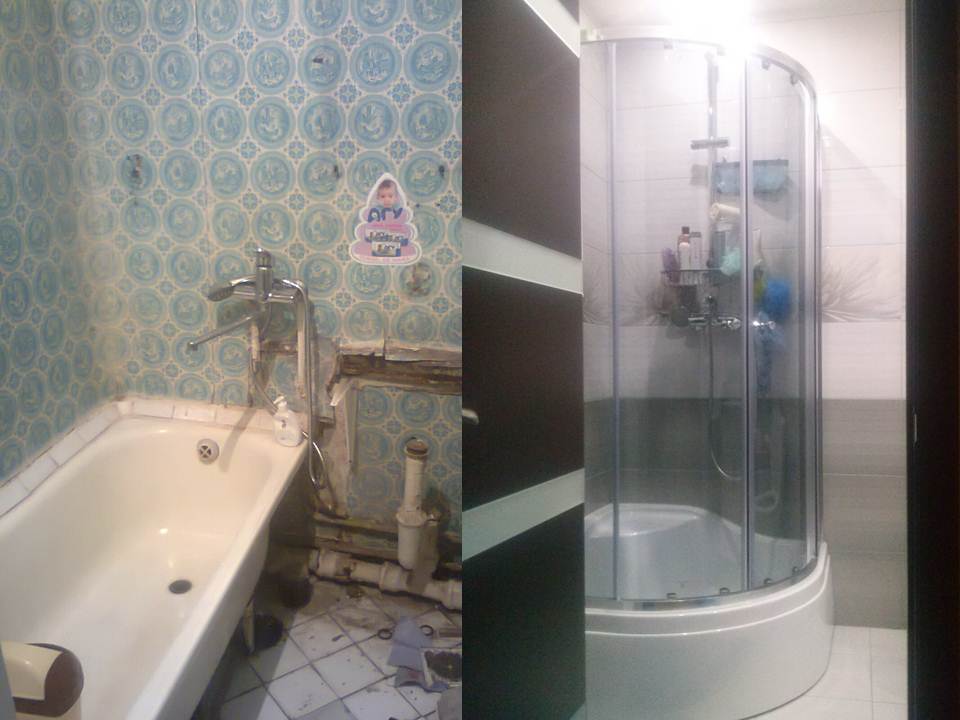 Фото На фото зображеня до та після проведеня комплексу робіт по відновленню ванної кімнати.