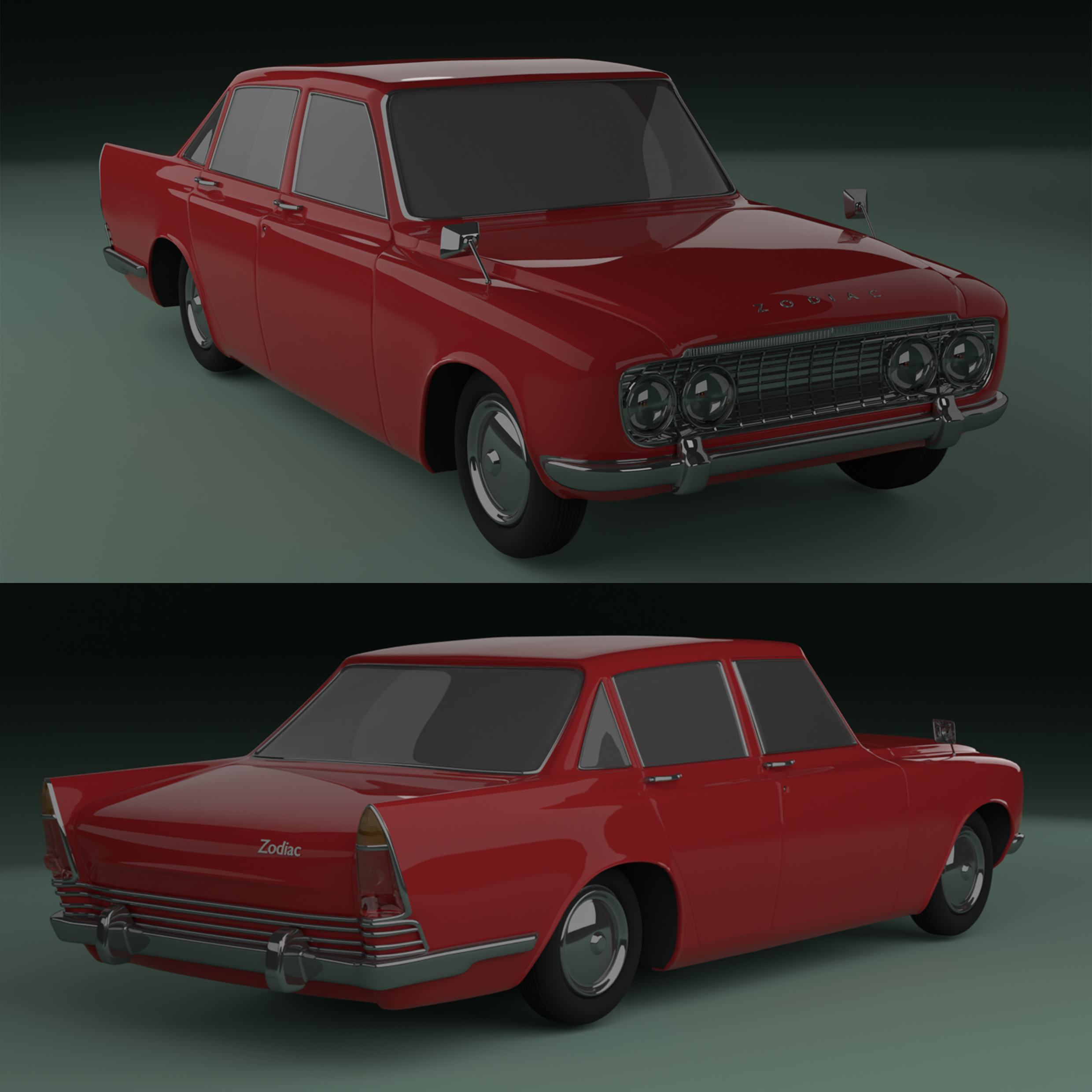 Фото Створення автомобіля Ford Zodiac MkIII 1962 без салону для використання в іграх та відео

