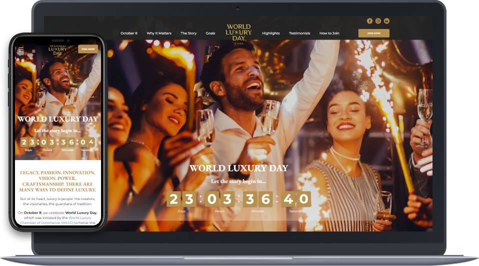 Фото World Luxury Day — міжнародний проєкт, ініційований World Luxury Chamber of Commerce, присвячений святкуванню індустрії розкоші. Сайт інформує про цінності (ремісництво, інновації, етика, сталість), про історію і мету свята, містить можливість долучитись (для брендів, професіоналів, ентузіастів), партнерів, відгуки. Моє завдання — створити UX/UI, забезпечити чітку навігацію, дизайн та інтерактивні елементи для залучення аудиторії.
