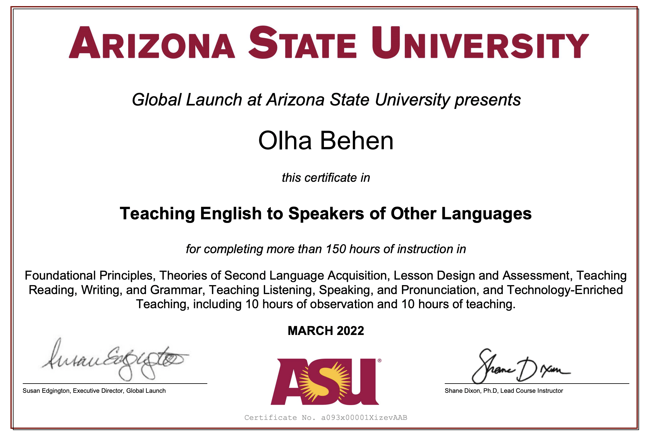 Фото Міжнародна сертифікація TESOL від Arizona State University