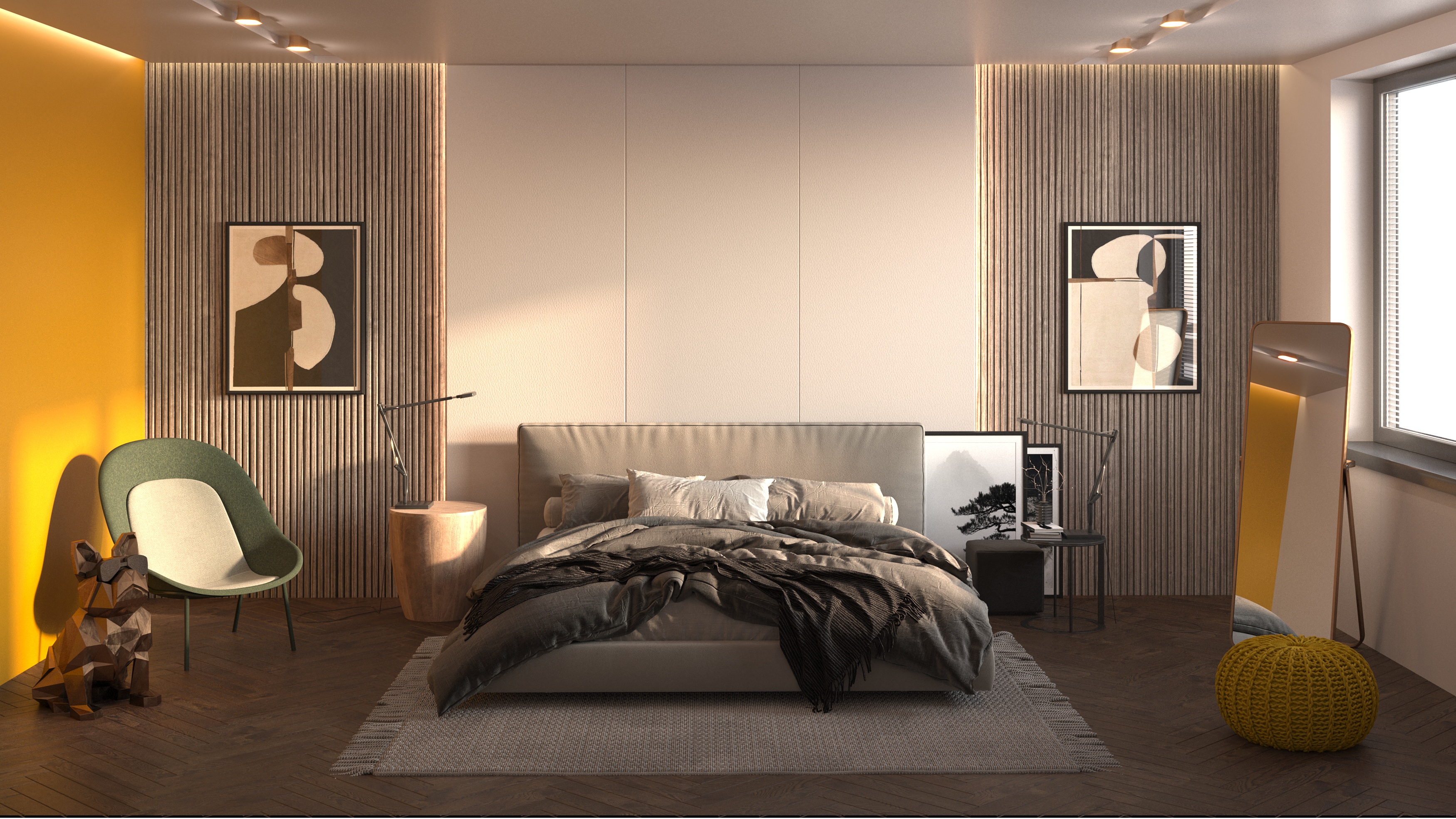 Фото Спальня для молодой пары. Визуализация выполнена в 3ds max