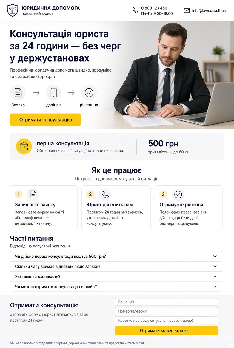 Фото Лендінг для реклами від 1000 грн | односторінковий сайт під заявки 1