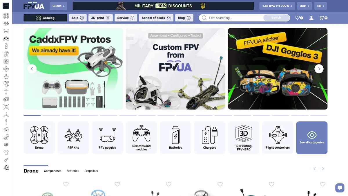 Фото Розробив спеціалізований інтернет-магазин FPV-дронів: OpenCart із кастомними модулями, мультимовність (UK/EN/RU), кілька платіжних шлюзів, інтеграція KeyCRM та Google Analytics. Додатковий функціонал: школа пілотів, 3D-друк, ремонт дронів.