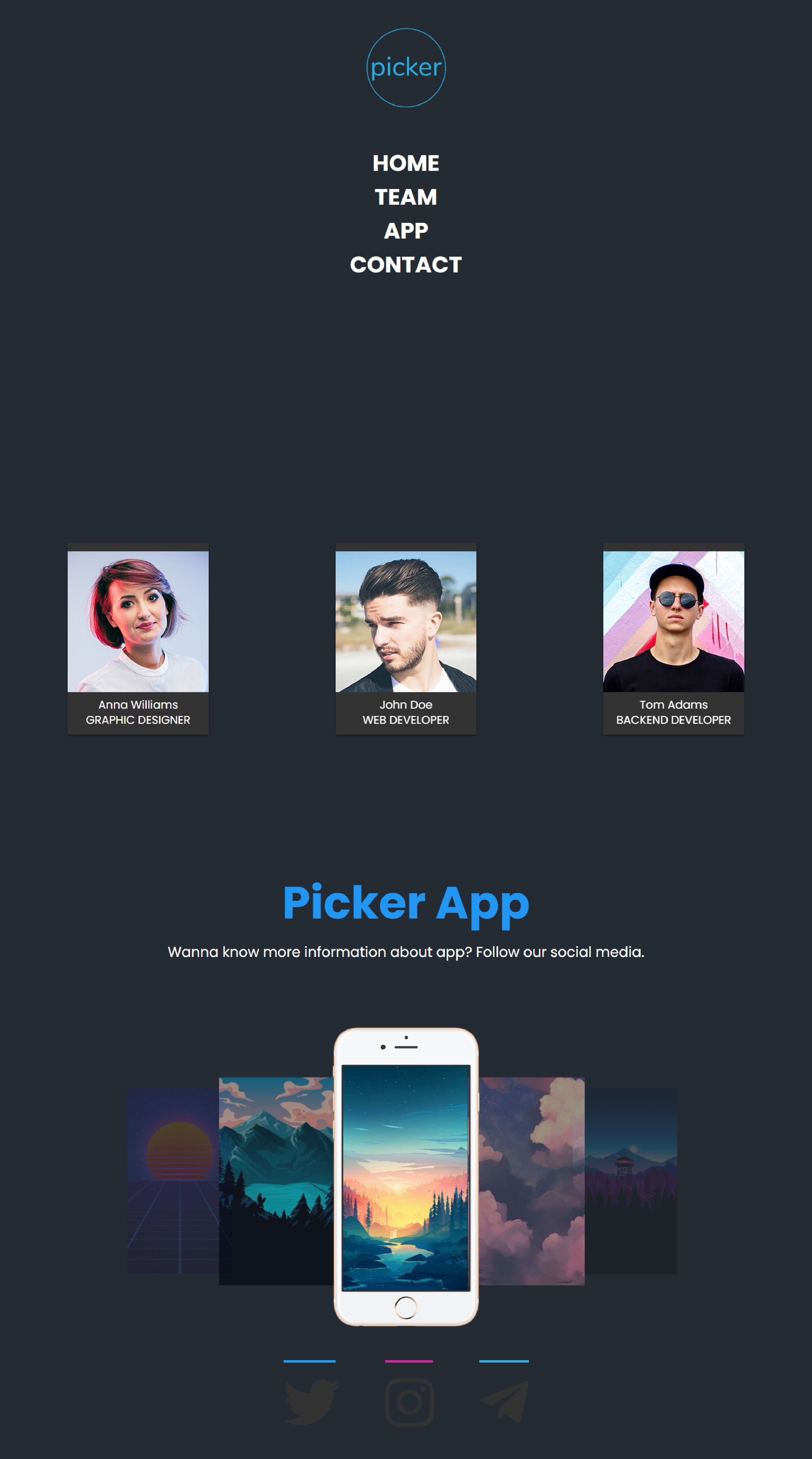 Фото Picker - сайт визитка мобильного приложения по выбору обоев для рабочего стола.
