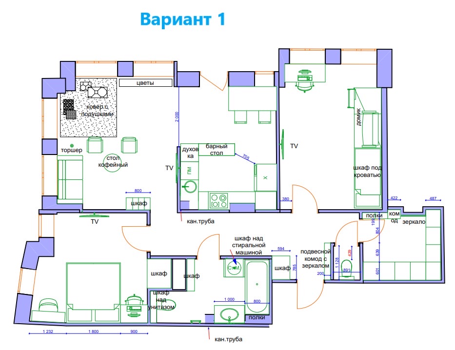 Фото Перепланування приміщення та розташування меблів 1
